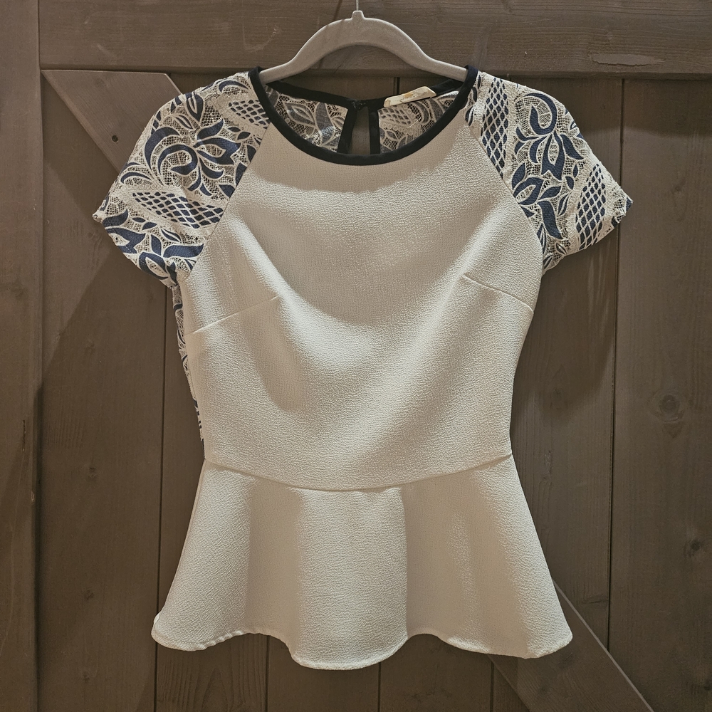 Elegant Cream and Blue Women's Top